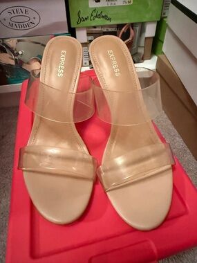 Express Nude Clear Double-Strap Slide Heels